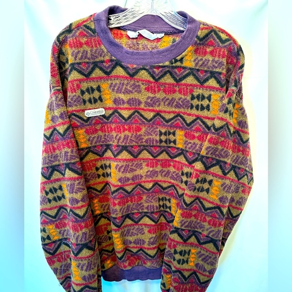 Vintage 90s Columbia Sportswear Size Large USA Crewneck Sweater Aztec Southwest - Picture 1 of 9